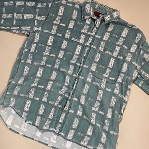 Vintage Teal/White Patterned Button Down Shirt